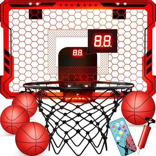 ropoda Indoor Basketball Hoop with Scoreboard & 7 LED Lighting, Mini Hoop
