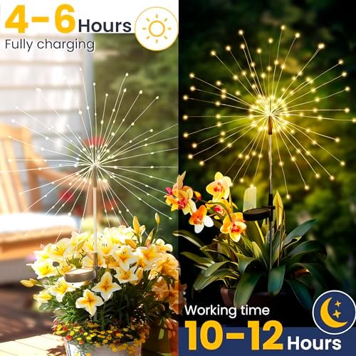 GIGALUMI 6 Pack Solar Firework Lights Outdoor, Garden Decor, Warm White