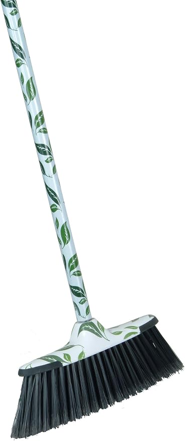 Superio Leaf Design Sweeping Broom for Home & Kitchen, Horsehair Bristle Push Broom with 48-Inch Wooden Handle, Indoor & Outdoor Floor Cleaner for Hardwood, Tile, Granite, Parquet & Concrete