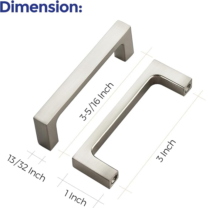 Ravinte 25 Pack Solid 3 Inch Square Cabinet Handles - Brushed Nickel Kitchen Cabinet Hardware - Drawer Pulls