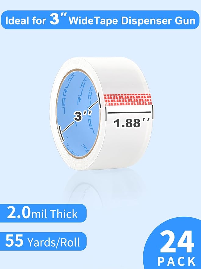 JARLINK 24 Rolls Clear Packing Tape, Heavy Duty Packaging Tape | 1.88 Inches Wide and 55 Yards per Roll, 1320 Total Yards. Value Bulk Pack Clear Box Sealing Tape for Shipping