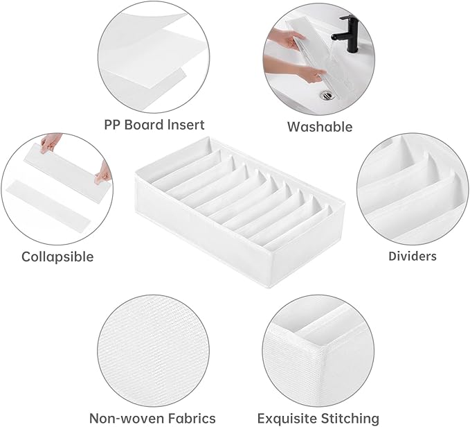 4 Packs T-shirt Drawer Organizers for Clothing,10 Grids Compartment Wardrobe Storage Box, Clothes Organizer for Folded Clothes, T-shirt, Legging, Silk Scarve-White