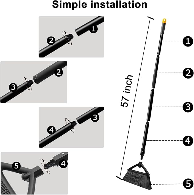 2PCS Heavy Duty Broom, Broom for Sweeeping Indoor and Outdoor, Angle Broom with Long Pole, Outdoor Broom for Courtyard/Garages/Slidewalk, Indoor Broom for Kitchen Lobby Canteen Black