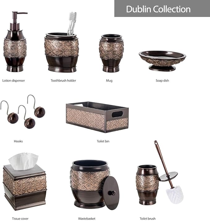 Creative Scents Dublin Brown Shower Curtain Hooks Decorative - Set of 12 Shower Hooks for Shower Curtain - Durable Shower Rings for Bathroom Curtain