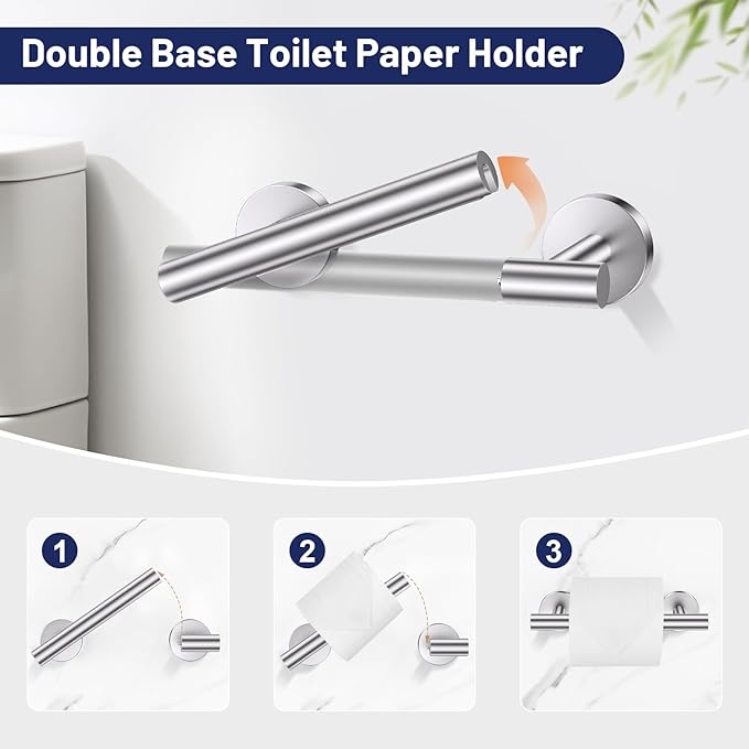 Brushed Nickel Bathroom Hardware Set, 4-Piece Towel Holder Set Include Double Bases Toilet Paper Holder,Towel Ring and 2 Towel Hooks Stainless Steel Wall Mounted Bathroom Hardware Accessories Set