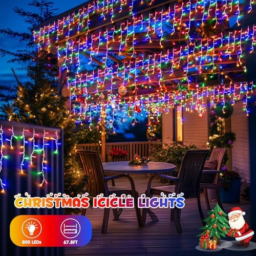 JMEXSUSS 800 LED Christmas Icicle Lights Outdoor Plug in