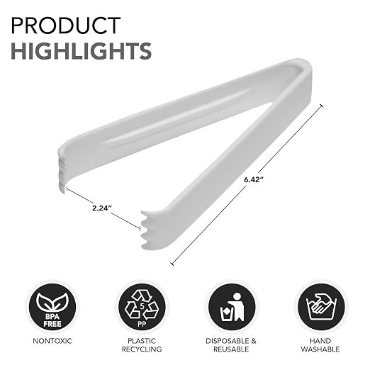 Party Essentials TN-65W Plastic Serving Tong, 6-1/2" Length, White (Case of 144)