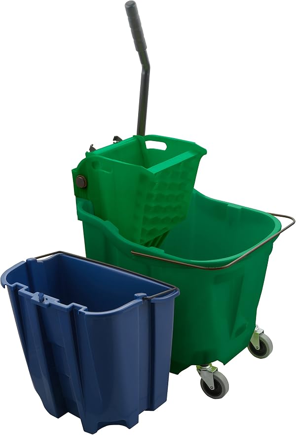 SPARTA OmniFit Mop Bucket System, Durable Mop Bucket, Side Press Wringer, and Soiled Water Insert, Floor Cleaning Essentials for Commercial and Home Use, 35 Qt Capacity, 1 Count, Green