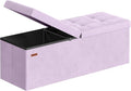 SONGMICS Velvet Storage Ottoman, Folding Storage Bench for Bedroom, Toy Chest, Ottoman Coffee Table, 15 x 43.3 x 15 Inch, Hibiscus Purple, Entryway Shoe Bench, MINOTA Collection ULSF078PE01