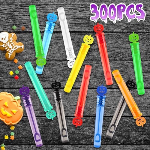 ShyLizard 300PCS Halloween Party Favor, Halloween Bubble Wands for Kids, Halloween Trick or Treat Toys, Halloween Goodies Bag Fillers, Halloween Pinata Fillers, Mini Bubble Wands for Halloween Party