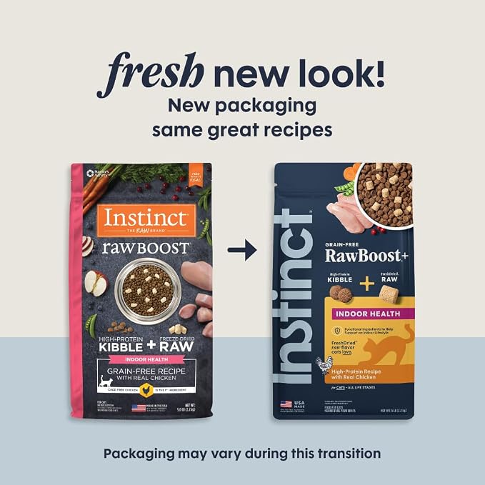 Instinct RawBoost Indoor Health, Dry Cat Food + Freeze Dried, 5 lb. Bag | High-protein kibble with FreshDried raw bites, highly digestible chicken, prebiotics and fewer calories for indoor cats