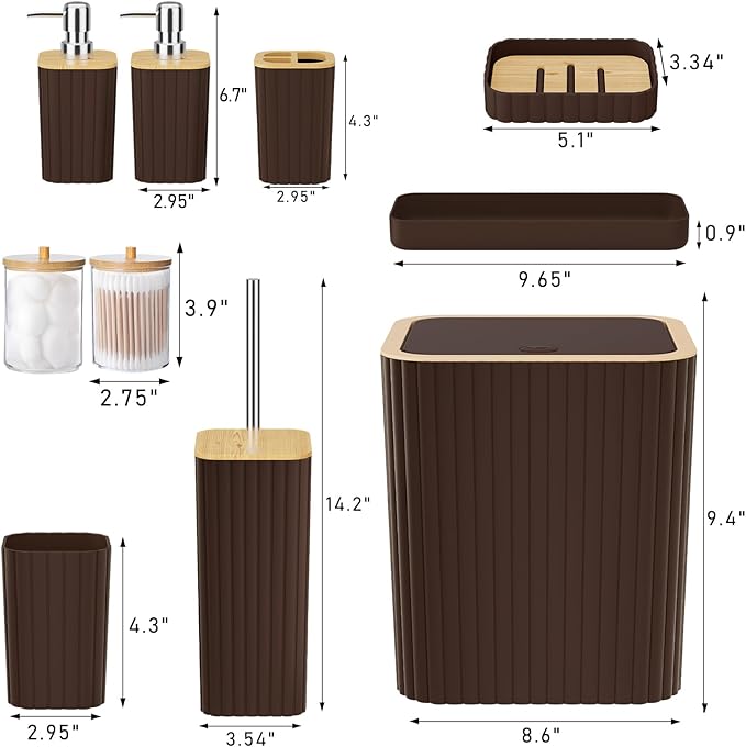 XLHOMO Bathroom Set - Elegant Brown Bathroom Set, 10PC Brown Bathroom Accessories Set, Bathroom Sets with Toilet Brush, Bathroom Trash Can