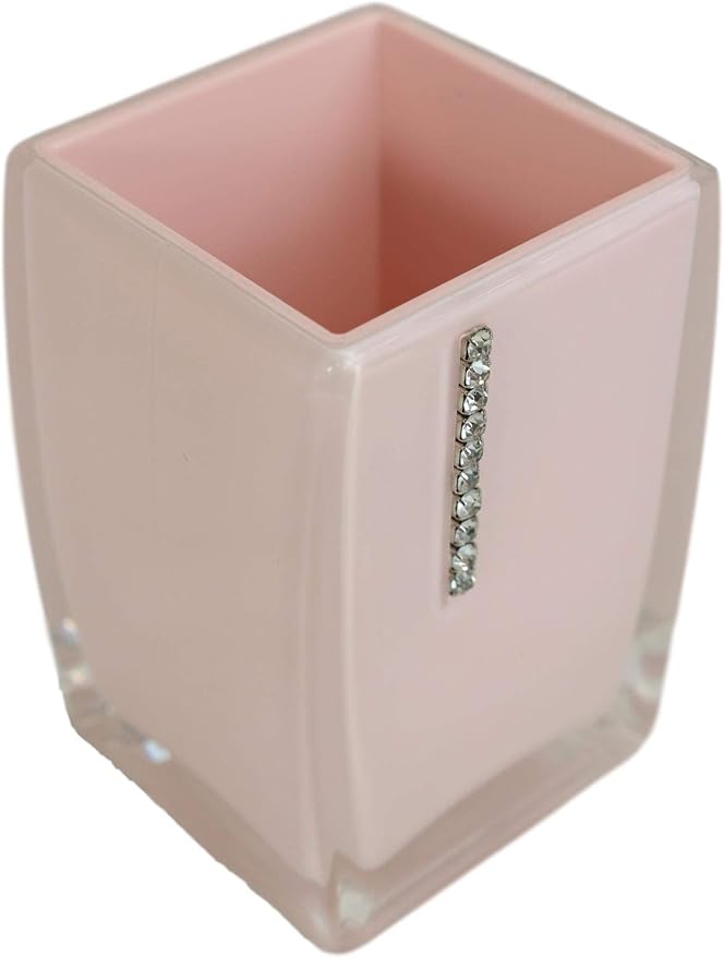 Classy Fashion Modern Chic Austrian Crystals Bathroom Gift Set 6 Piece Accessories Toothbrush Toothpaste Make Up Cosmetic Tools Holders Soap Dish and Pump Dispenser Toilet Brush & Base (Sexy Pink)
