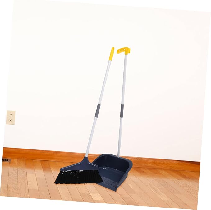 VOSAREA Broom and Dustpan Set, Heavy Duty Dust Pan and Broom with Long Handle, Standing Dustpan Set Household Floor Cleaning Tools for Home Kitchen Indoor Sweeping Blue