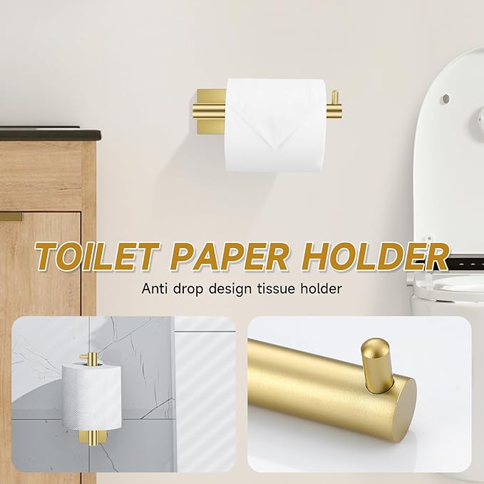 Brushed Gold Toilet Paper Holder Towel Bar Set, 5 Pieces Bathroom Hardware Accessories Set, 23.6 Inch Stainless Steel Towel Racks for Bathroom Wall Mounted