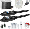 TOPENS AD8S Automatic Solar Gate Opener for Heavy Duty Dual Swing Gates Up to 18ft per Arm, Dual Swing Gate Operator Battery Powered with Remote Control Kit Gate Motor Solar Panel Included