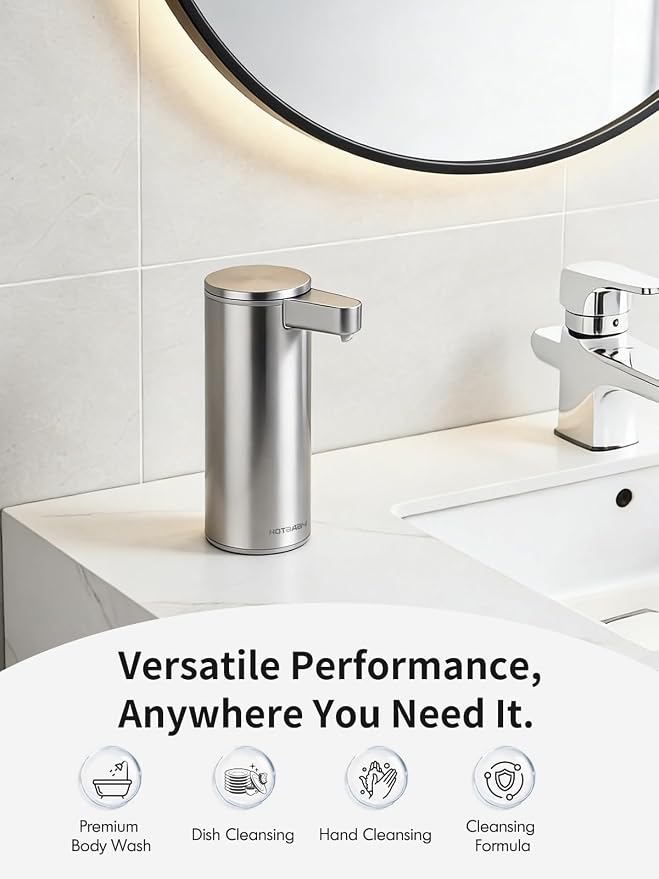 Automatic Liquid Soap Dispenser Touchless: Stainless Steel Hand Soap Dispenser Auto - Free Touch Electric Soap Dispenser Rechargeable with Sensor for Kitchen, Bathroom, Commercial (Silver)