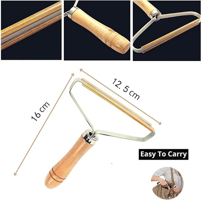 Carpet hair remover tool，Portable Clothes Lint roller Remover Lint Fabric Shaver Removes Pet Hair Lint Particles from Furniture Clothes Cleaning Tool-Wood Handle, Jtmfqjq3