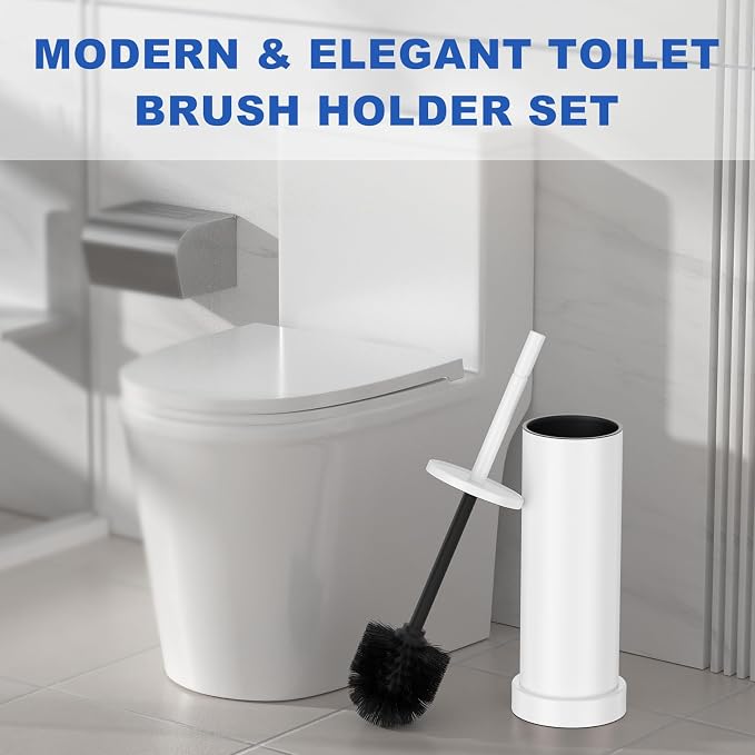 304 Stainless Steel Toilet Brush and Holder Set, Heavy Duty Toilet Bowl Brush and Holder with Removable Inner Bowl, Splash Protection, Long Handle for Bathroom