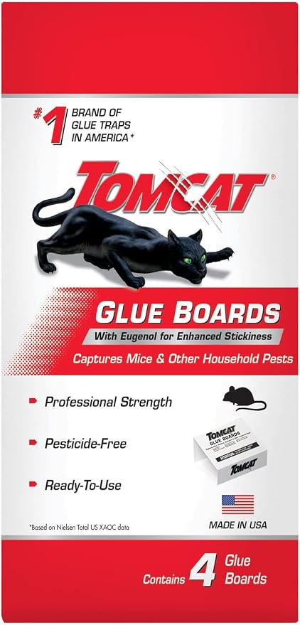 Tomcat Glue Boards with Immediate Grip Glue for Mice, Cockroaches, and Insects, Ready-to-Use, 3-Pack (12 Glue Boards)
