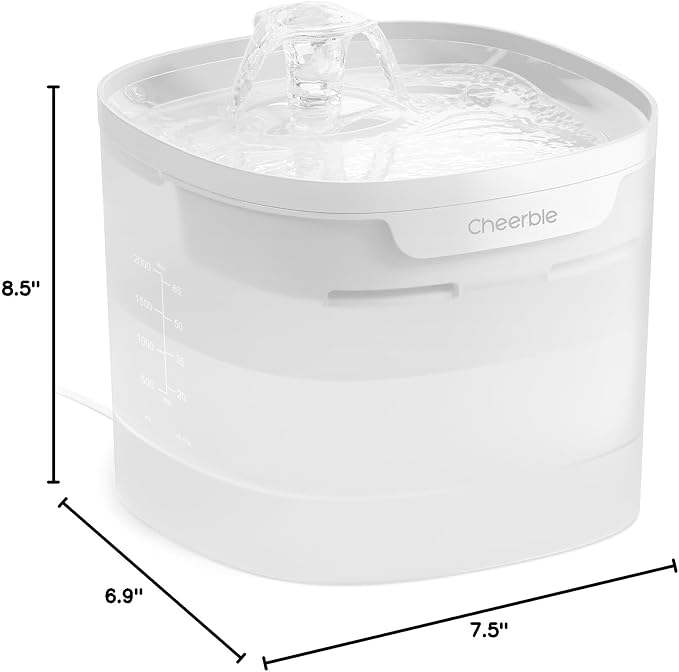 Cheerble Pumpless Cat Water Fountain, 2L/67oz Automatic Pet Fountain, Elfin E1 Lite Cat Fountain for Drinking, MagDrive™ Technology, Continuous Flow Mode, BPA-Free (White, E1 Lite)