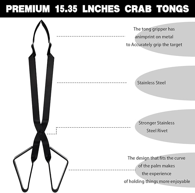 2 Pcs Crab Tongs for Live Crabs, 15.24" Heavy Duty Crab Grab Claws for Seafood Handling, Ideal for Crabbing & Seafood Processing, Keeps Your Fingers Safe and out of Harm's Way, Black