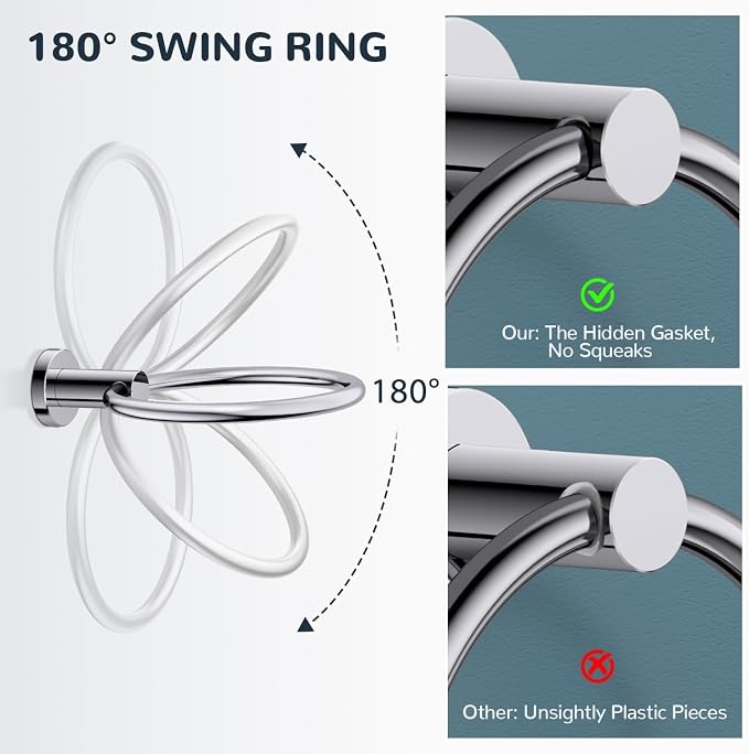 FORIOUS Bathroom Hardware Accessories Set, SUS304 Stainless Steel 24 Inch Towel Bar Set Wall Mounted, Modern Toilet Paper Holder with Shelf for Bathroom, 5 Pieces, Chrome