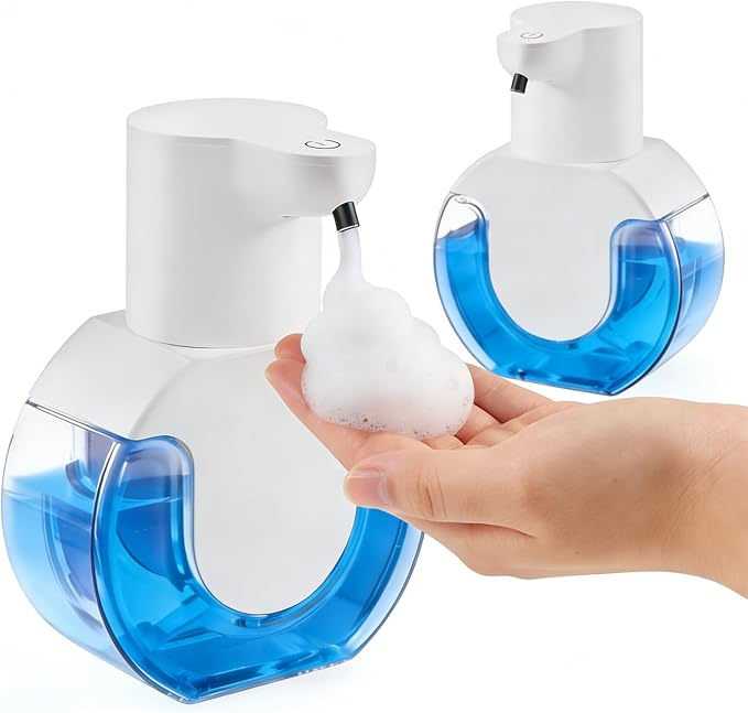 2Pack Automatic Soap Dispenser Touchless, Rechargeable Foaming Soap Dispenser,15oz/420ml Smart Hand Soap Dispensers,4-Level Adjustable,Wall Mount for Bathroom Kitchen Dish Soap(White, Foam)