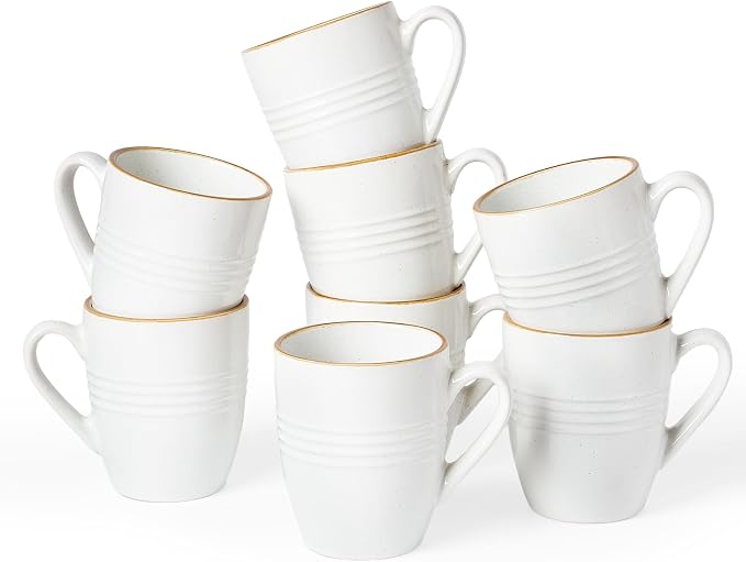 famiware Jupiter Coffee Mugs Set of 8, 13 oz Coffee Mug, Microwave and Dishwasher Safe, Coffee Cups with Handle for Coffee, Tea, Cocoa, Milk, White