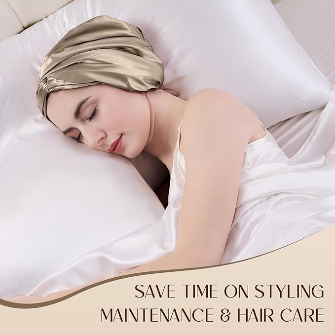 ZIMASILK 22 Momme Adjustable 100% Mulberry Silk Bonnet for Sleeping Women, Silk Hair Wrap for Hair Protection, that Reduces Falling Off (1Pc, Taupe)