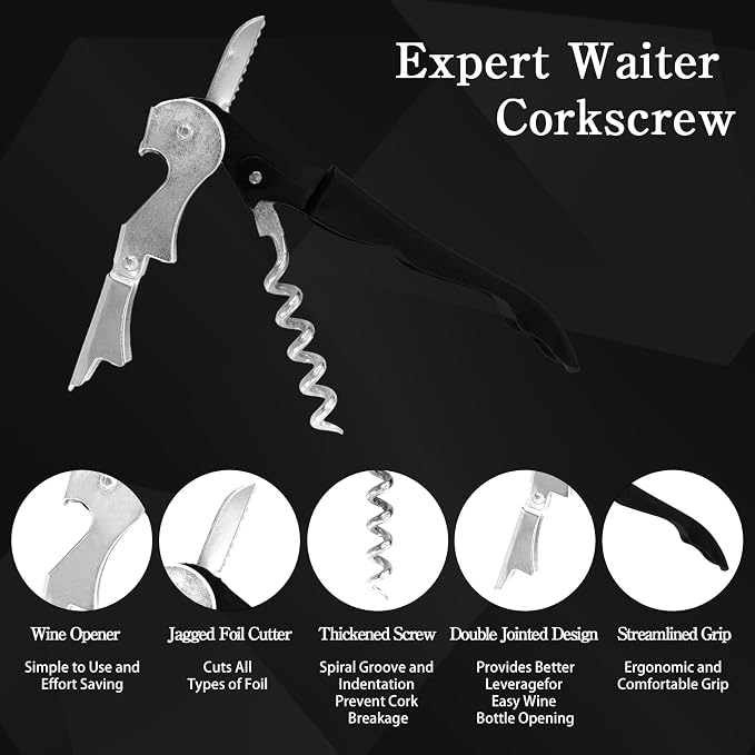 110 Pack Waiter Corkscrew Wine Openers Black Heavy Duty Hinges All in One Double Hinged Tools for Bartenders Servers Sommelier
