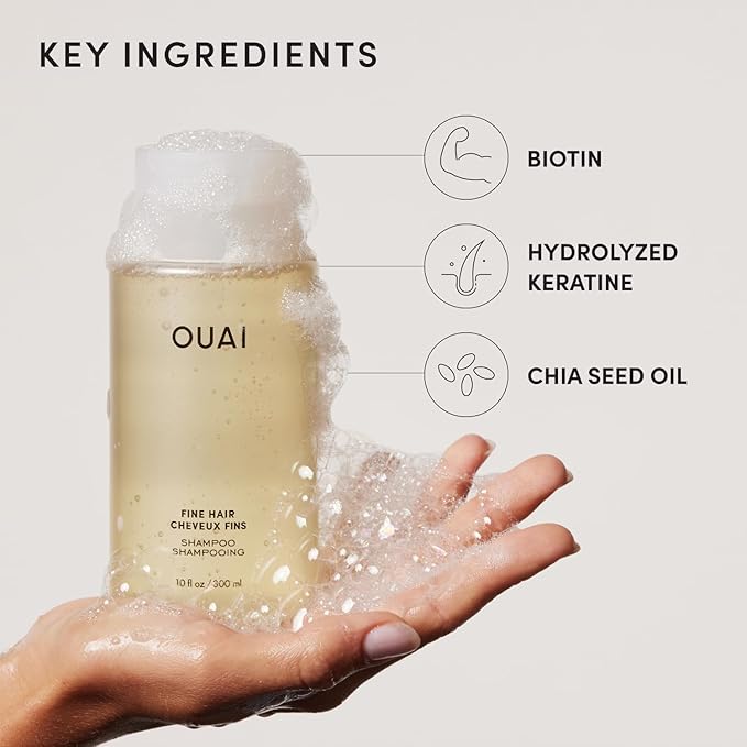 OUAI Fine Hair Shampoo - Travel Size Biotin Thickening Shampoo for Flat, Thin Hair - Volumizing & Strengthening Keratin & Chia Seed Oil for Women & Men - Lightweight, Color-Safe, Sulfate Free, 3 Oz