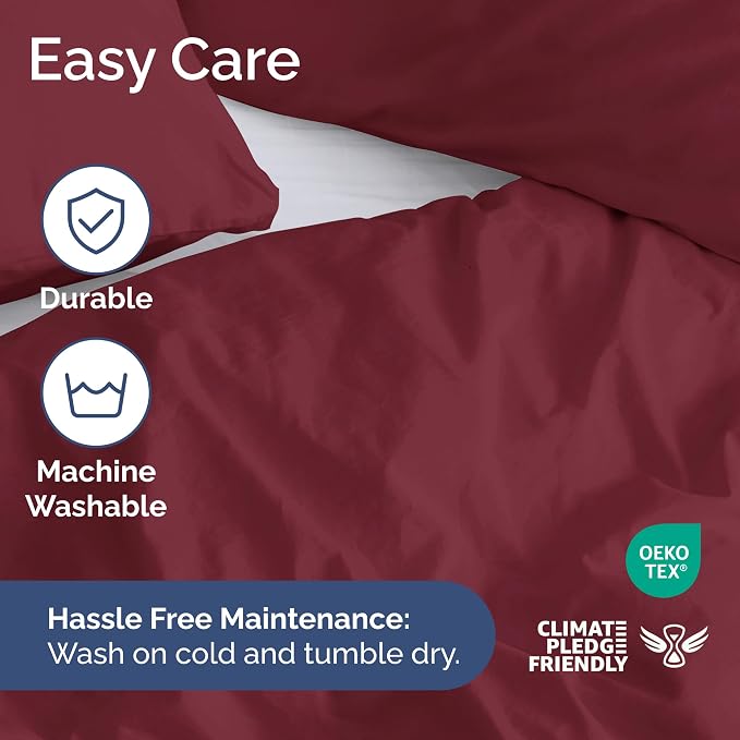 Duvet Cover Queen Size Set - Extra Soft Queen Duvet Cover 90" x 90" with 2 Pillow Shams for Women, Men, Kids & Teens - Hotel Luxury, Easy-Care w/ Zipper Closures & Ties - Comfy & Breathable (Burgundy)