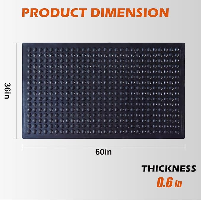 2Pack 36"x60" Black Rubber Bubble Anti-Fatigue Workplace Mat, Non-Slip Comfort Standing Floor Mat – Indoor, Outdoor, Garage, Workshop, Kitchen