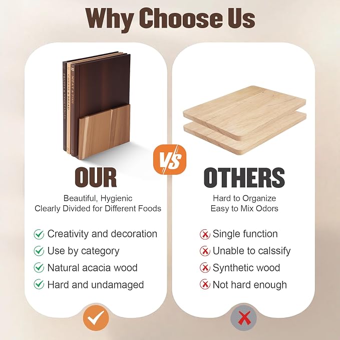 Book Cutting Board Set with Wooden Stand | Wooden Kitchen Book Shaped Cutting Board for Vegetables Cheese Meat, Chopping Board Gift Set for Home Cooks & Kitchen Decor