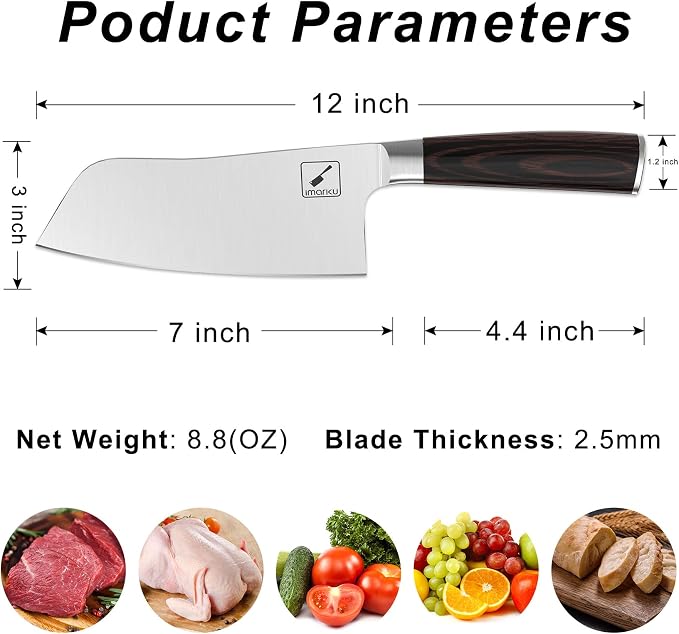 imarku 7" Meat Cleaver, Japanese SUS440A Steel, Ultra Sharp Butcher Knife | High Carbon Stainless Steel Kitchen Knife with Detachable Handle, Ideal for Home, Kitchen, Restaurant and Professional Use