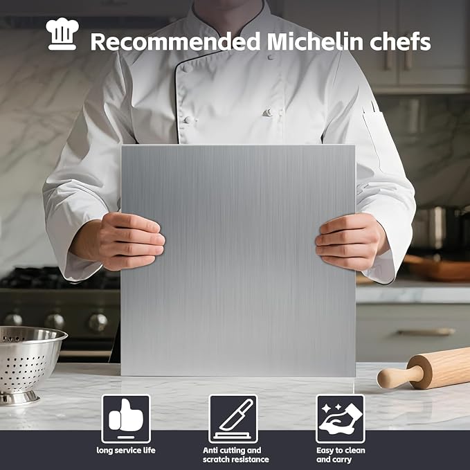 Stainless Steel Cutting Board, Kneading Board Baking Board, Countertop Chopping Boards for Meat, Fruits, Vegetables, and Bread, Easy To Clean (19.7"x15.8")