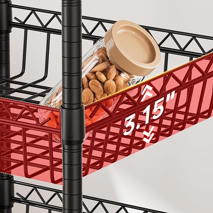 Golpart 6 Shelves Storage Shelf Wire Closet Bathroom Organizers Metal Pantry Kitchen Garage Shelving Unit Laundry Room Organization Home Rack Net Basket Black with Wheels 14" Dx14 Wx64.8 H