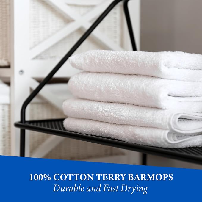 GREEN LIFESTYLE Terry Bar Mops 14" x 17" 12 Pack - Cotton Bar Towels, Kitchen Towels, Cleaning Rags, Absorbent Terry Cloth Towels for Restaurant, Bar, Kitchen and Home Use (White)