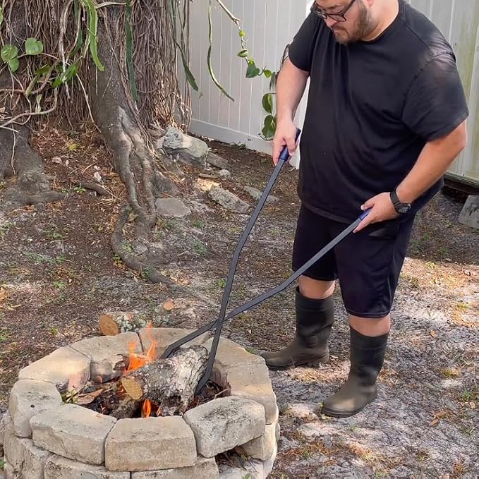 40'' Fire Tongs for Fire Pit Heavy Duty Firewood Grabber Tool Metal Log Grabber for Large Logs Rustproof Safely Moves Firewood Outdoor Bonfire Campfire