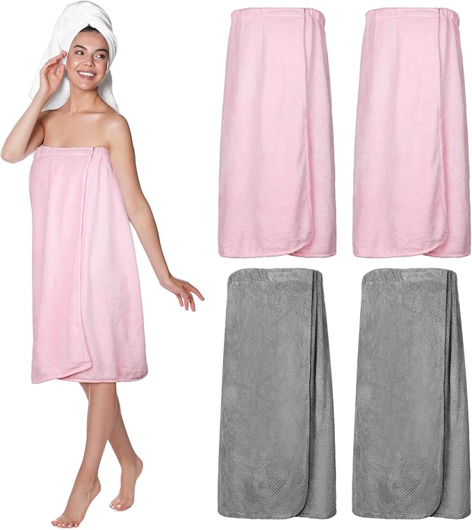 4 Pcs Towel Wrap for Women Waffle Spa Robe with Adjustable Closure Elastic Top Lightweight Wraps for Bath Shower