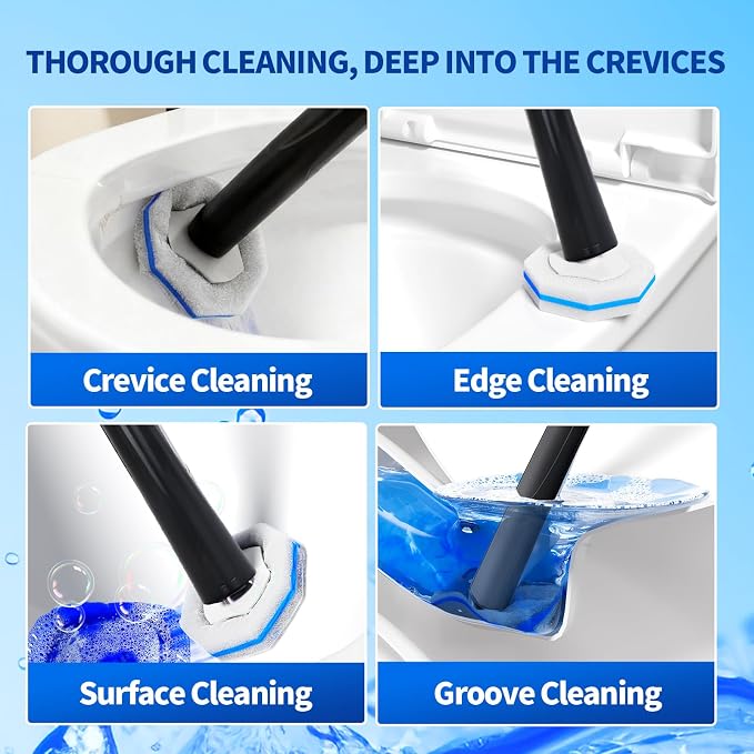 2 Pack Disposable Toilet Brush and Holder Set,Extended Handle with 72 Cleaner Refills Toilet Brush for Toilet Bowl Cleaners,Bathroom Cleaning, Bathtub.Disposable Toilet Cleaning System