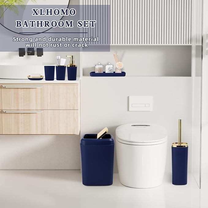 XLHOMO Bathroom Set, 9PC Bathroom Accessory Set, Blue Bathroom Accessories, Blue Bathroom Set, Trash Can, Soap Dispenser for Home Decor