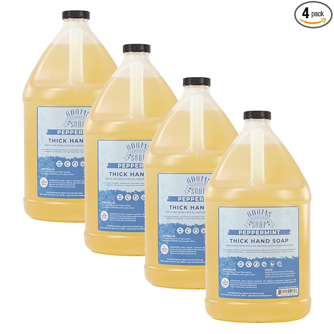 Adams Handmade Soap Thick Organic Castile Liquid Hand Soap 1 Gallon Refill - Peppermint (Pack of 4)