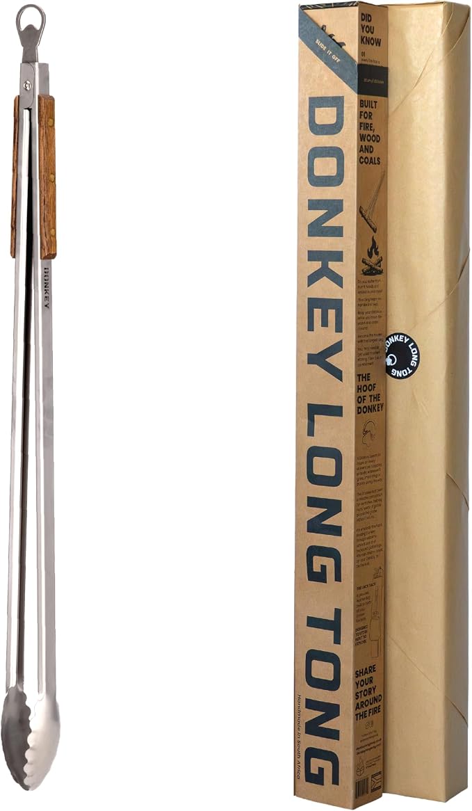 32" Extra Long Fireplace Tongs & Firewood Tongs | Log Grabber for Fire Pit, Campfire, Bonfire, Pizza Oven & BBQ | Handmade Stainless Steel with Oak Wood Handle | Grilling Gift