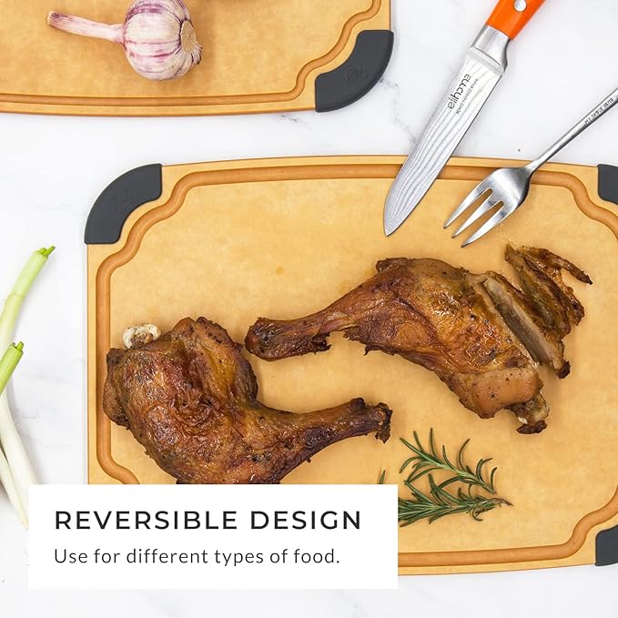 Essential Series Cutitng Board for Kitchen- Natural Wood Fiber, Dishwasher Safe, Eco-Friendly, Juice Grooves, Non-slip Feet, Non-Porous, Reversible, BPA Free, Medium - 12" x 8", 12pcs Pack