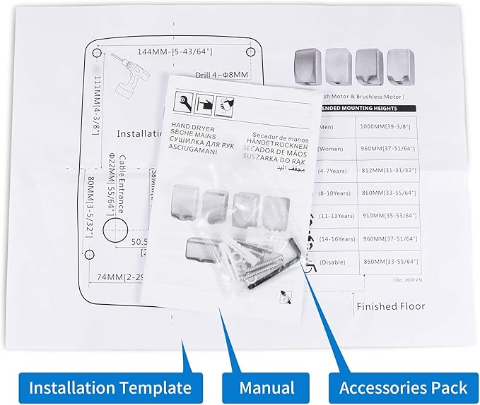 Goetland 304 Stainless Steel Hand Dryer Commercial Compact 1350w 70dB Heavy Duty Dull Polished for Bathroom Home Business Apartment