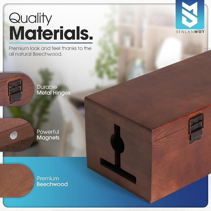 Wooden Cable Management Box – Modern Wire Organizer Box & Power Strip Cover for Home or Office | Large Cable Hider for Wires, Chargers & Extension Leads – Home Organization Storage