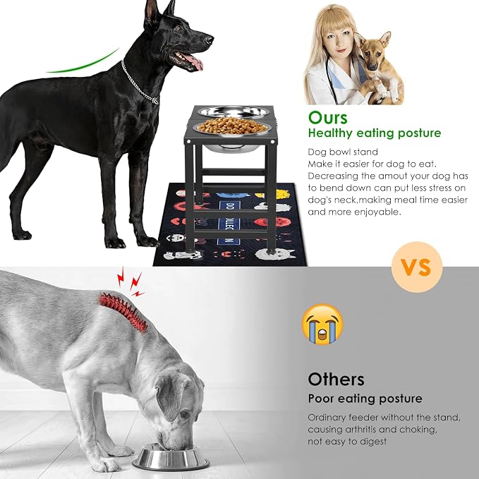 ADENGL Metal Elevated Dog Bowl for Large 𝐋𝐚𝐫𝐠𝐞 Raised Bowl Stand with Sprill Proof Mat and 2000ML Pet Bowls, Food & Water Bowls 16" Tall Dog Feeder for Large Breed