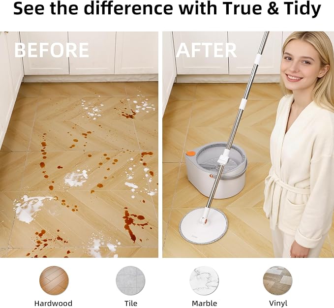 3-in-1 Spin Mop and Bucket Set with Clean Water Separation, 71” Extra Long Handle for Wall Cleaning, 3 Specialized Heads for Baseboards & Corners, 6 Microfiber Refills for Hardwood Floor Care
